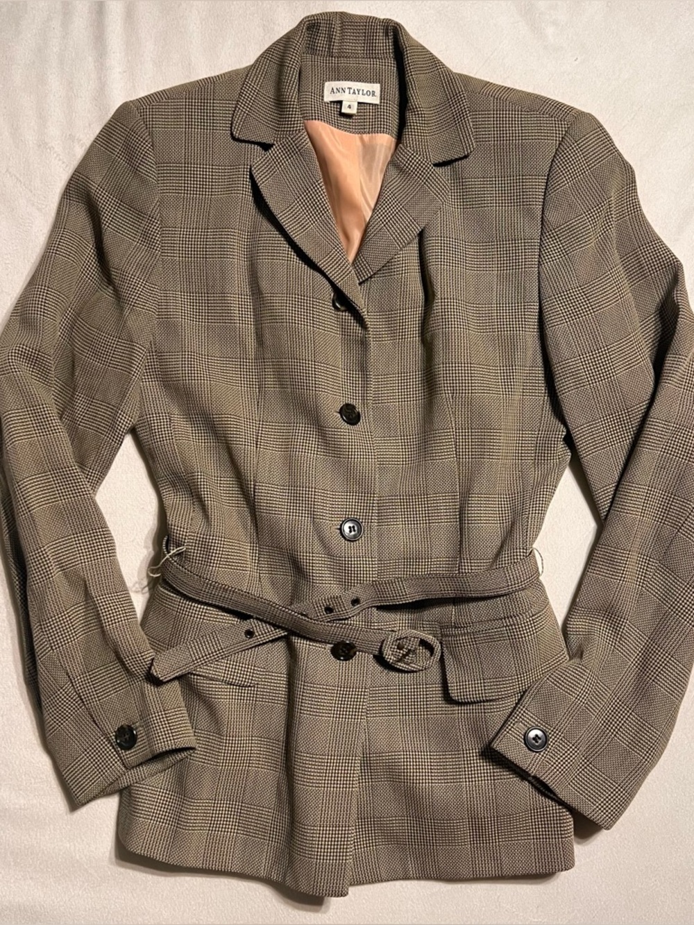Ann Taylor Blazer Plaid Neutral Office Siren Light Academia Business Size 4